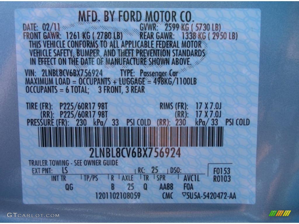 2011 Town Car Color Code LS for Light Ice Blue Metallic Photo #46476876
