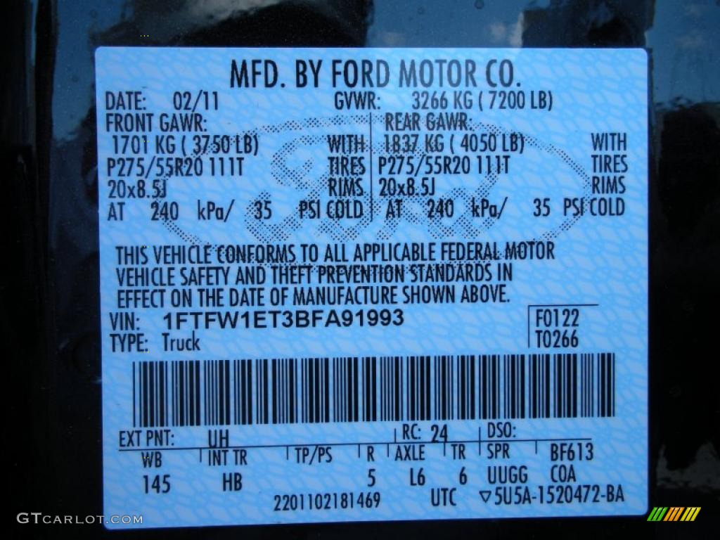 2011 F150 Color Code UH for Tuxedo Black Metallic Photo #46477452