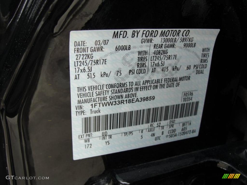 2008 F350 Super Duty Color Code UD for Black Photo #46485273