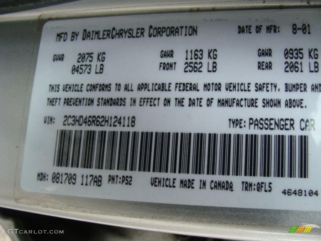 2002 Concorde Color Code PS2 for Bright Silver Metallic Photo #46491027