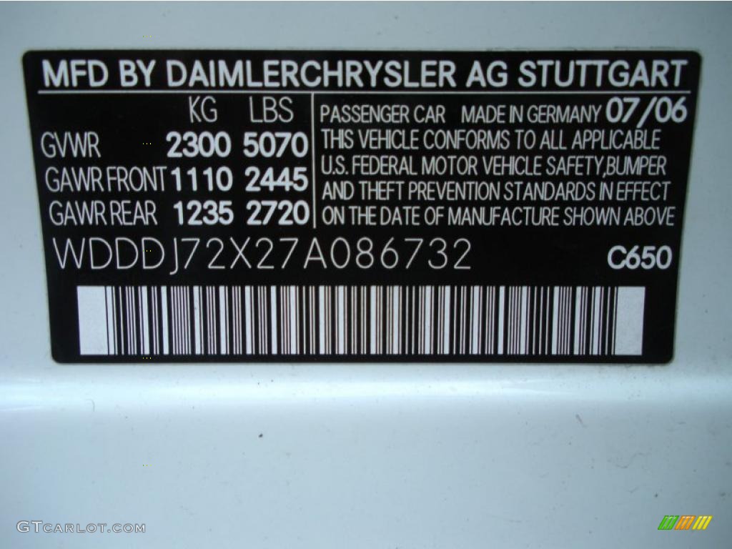 2007 CLS Color Code 650 for Arctic White Photo #46491546