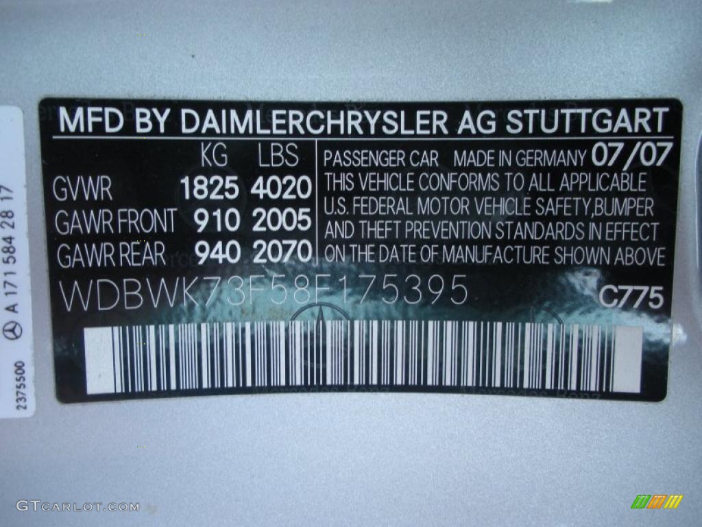 2008 SLK Color Code 775 for Iridium Silver Metallic Photo #46492449