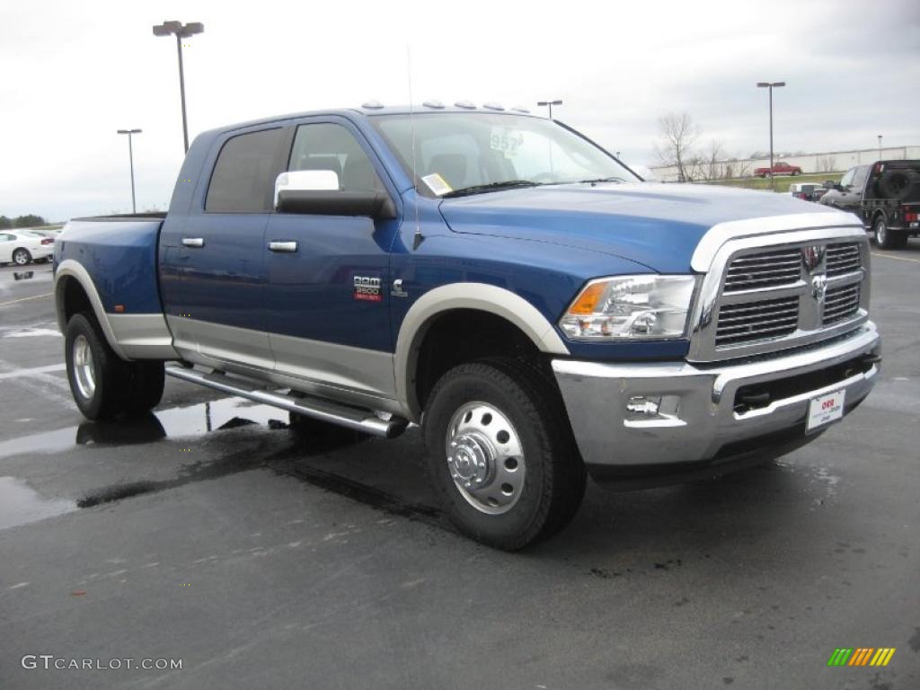 Deep Water Blue Pearl 2011 Dodge Ram 3500 HD Laramie Mega Cab 4x4 Dually Exterior Photo #46493556