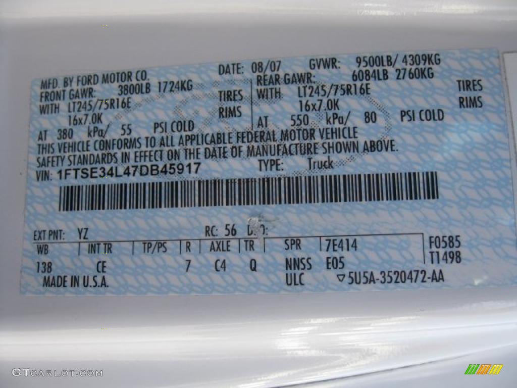 2007 E Series Van Color Code YZ for Oxford White Photo #46494198