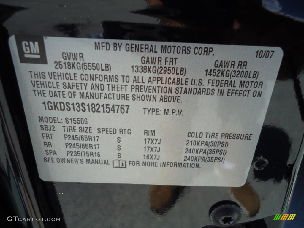 2008 GMC Envoy SLT Info Tag Photos