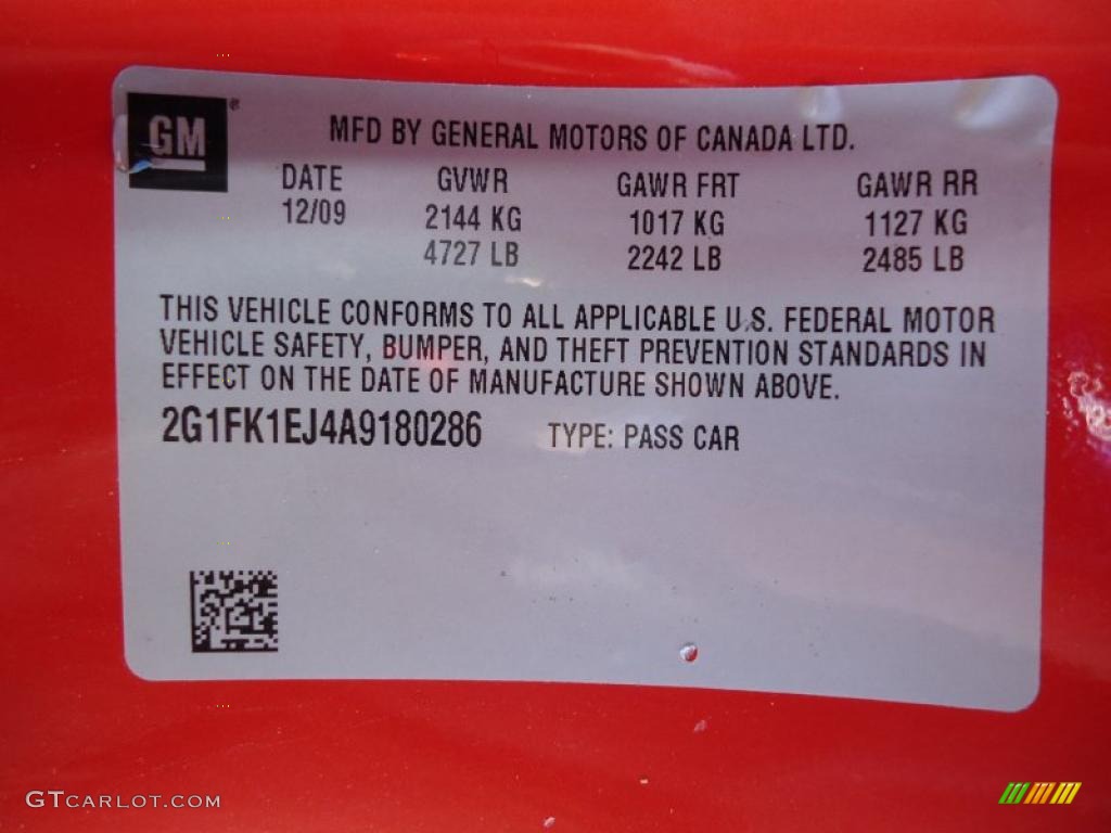 2010 Chevrolet Camaro SS/RS Coupe Info Tag Photo #46496643