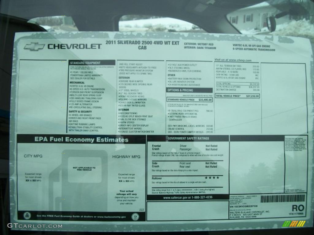 2011 Chevrolet Silverado 2500HD Extended Cab 4x4 Window Sticker Photo #46497084
