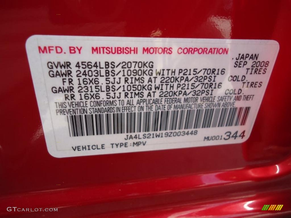 2009 Mitsubishi Outlander ES Info Tag Photos