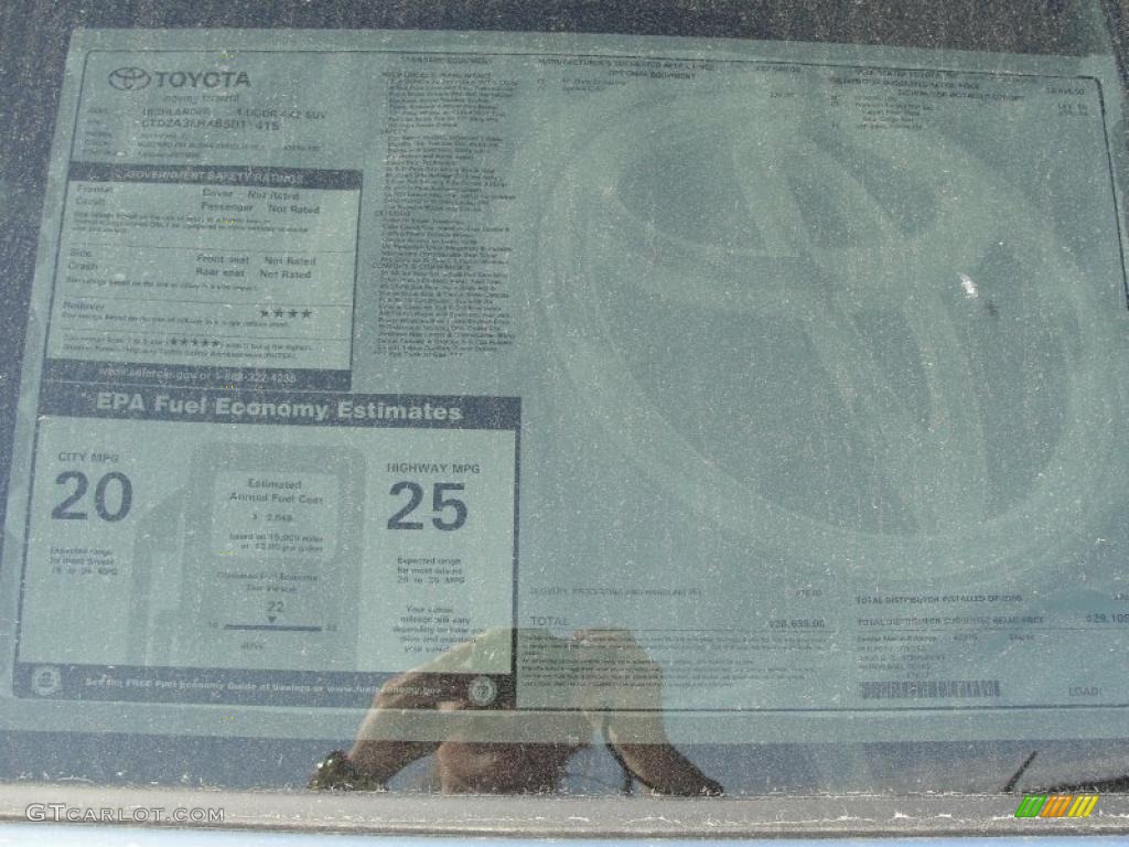 2011 Toyota Highlander Standard Highlander Model Window Sticker Photo #46502969