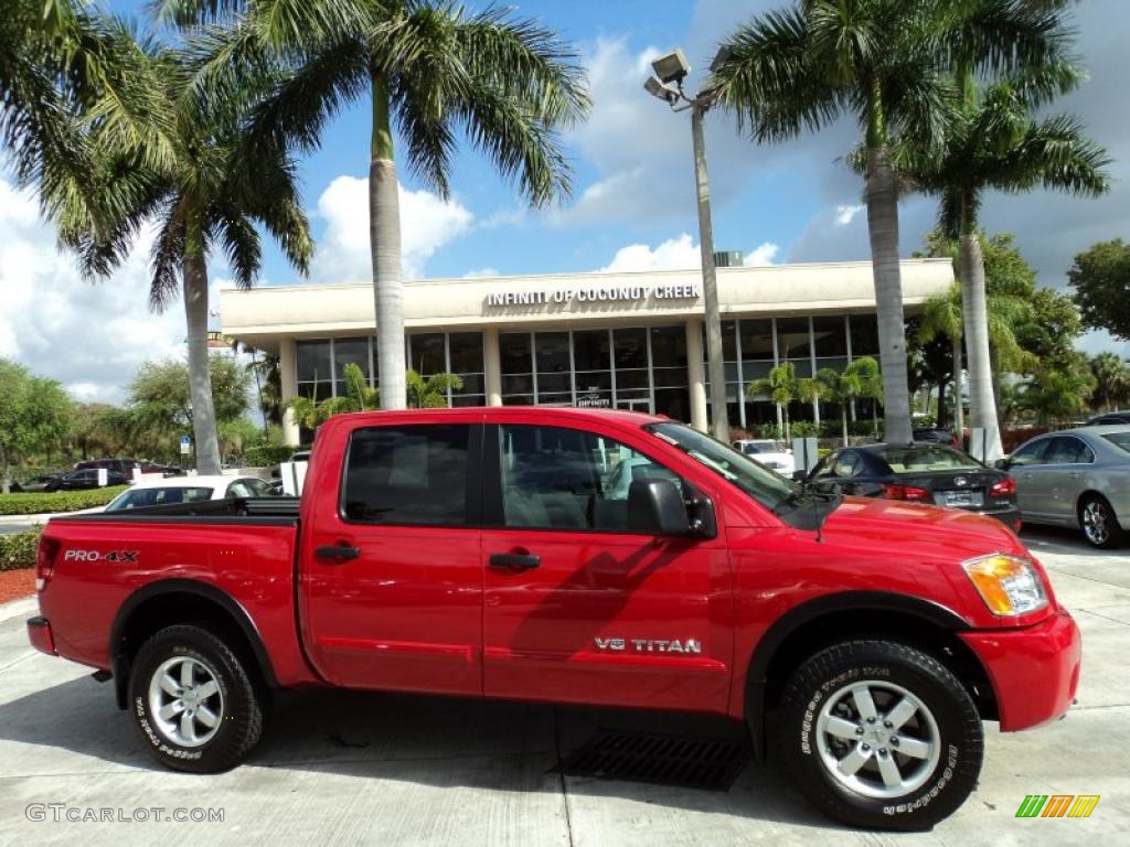 2010 Titan PRO-4X Crew Cab 4x4 - Red Alert / Charcoal photo #1