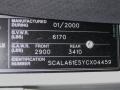 2000 Rolls-Royce Silver Seraph Standard Silver Seraph Model Info Tag