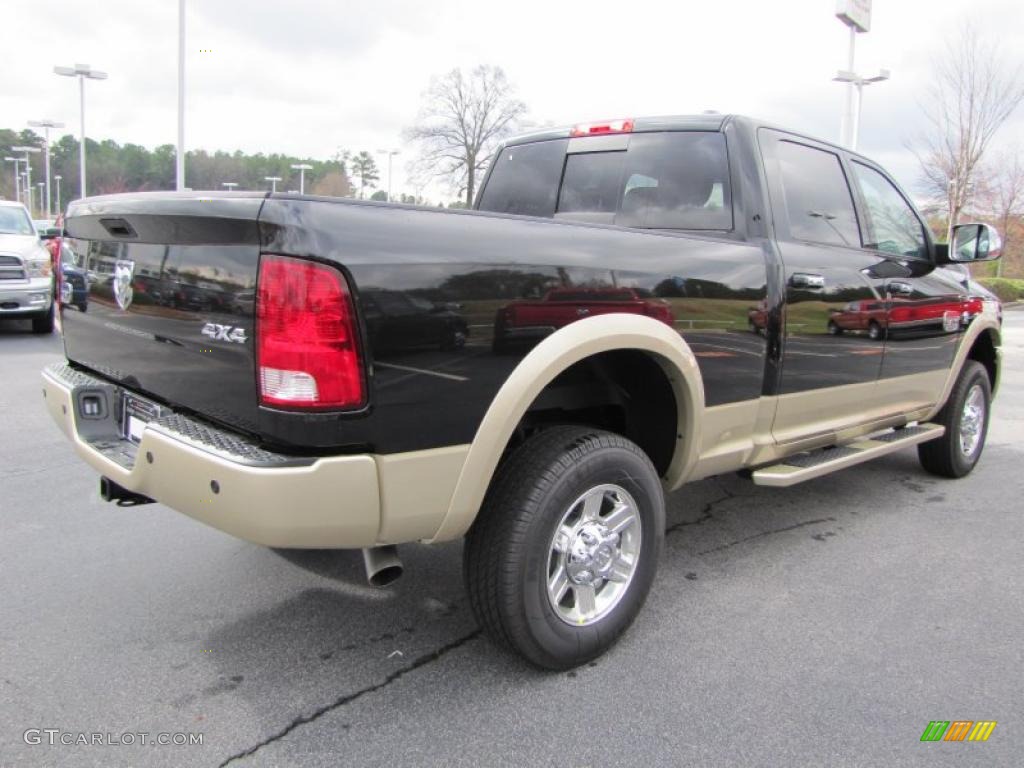 2011 Ram 2500 HD Laramie Longhorn Crew Cab 4x4 - Brilliant Black Crystal Pearl / Dark Slate Gray/Russet Brown photo #3