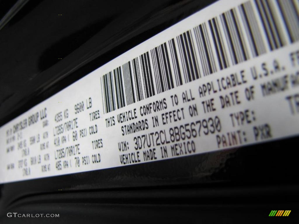 2011 Ram 2500 HD Color Code PXR for Brilliant Black Crystal Pearl Photo #46517268