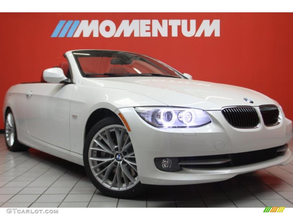 2011 3 Series 335i Convertible - Mineral White Metallic / Coral Red/Black Dakota Leather photo #1