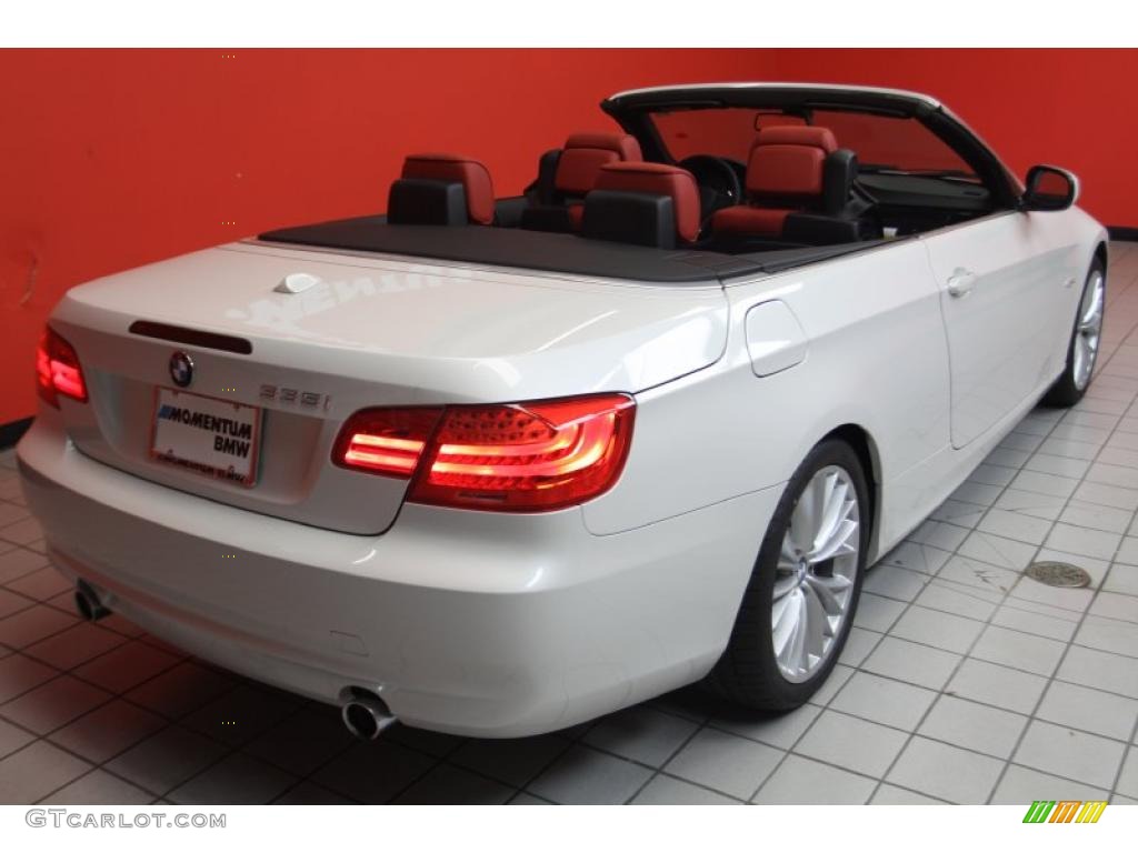 2011 3 Series 335i Convertible - Mineral White Metallic / Coral Red/Black Dakota Leather photo #3