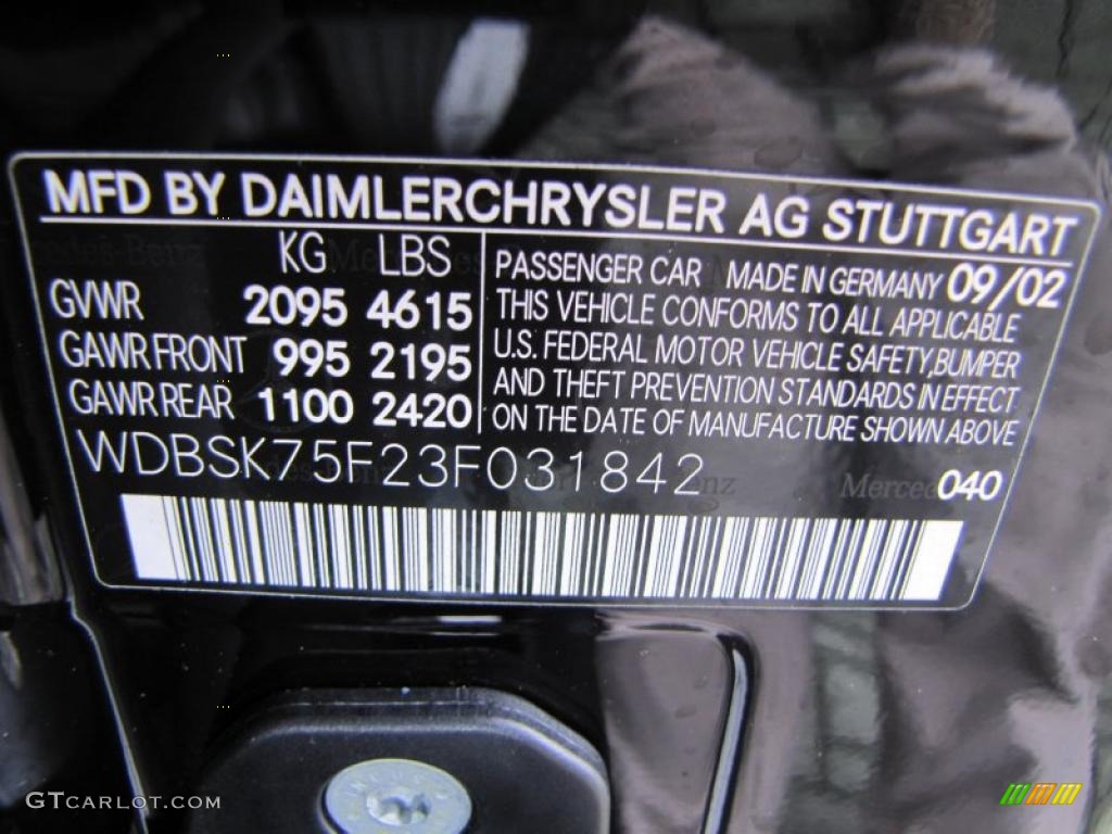 2003 SL Color Code 040 for Black Photo #46518384