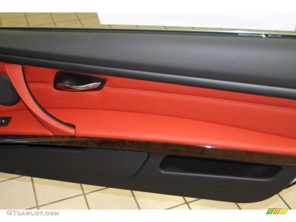 2011 BMW 3 Series 335i Convertible Coral Red/Black Dakota Leather Door Panel Photo #46518447