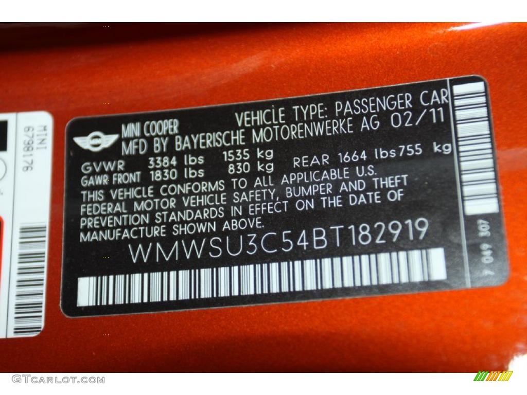 2011 Mini Cooper Hardtop Info Tag Photo #46520085