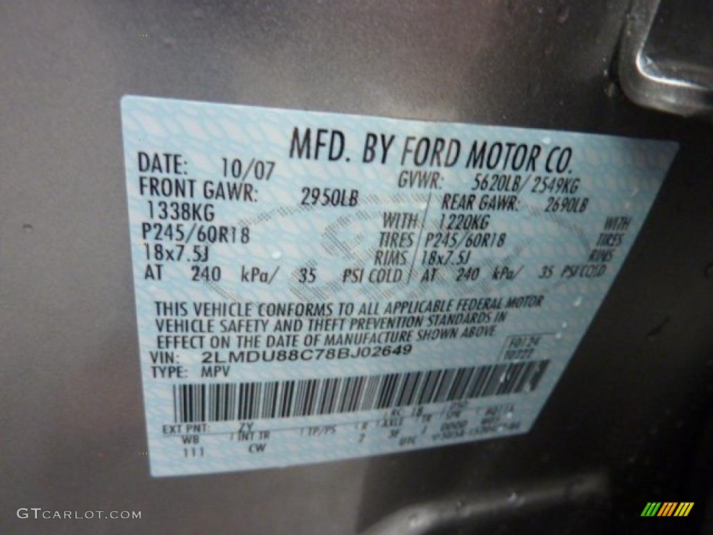 2008 MKX Color Code ZY for Vapor Silver Metallic Photo #46520571