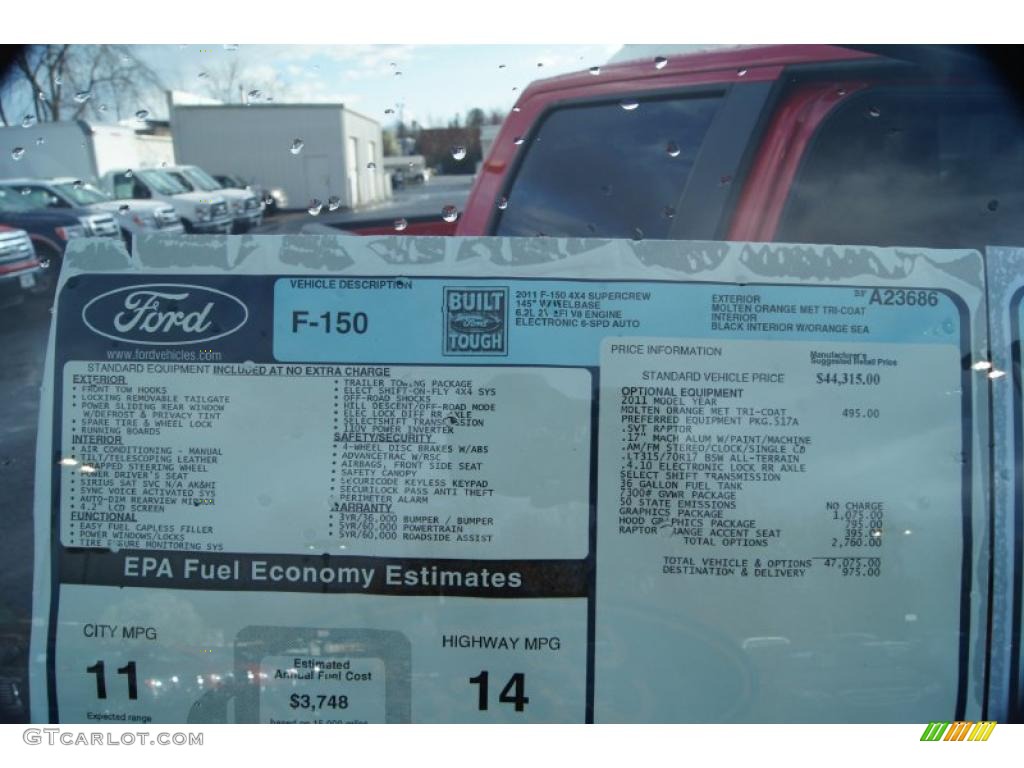 2011 Ford F150 SVT Raptor SuperCrew 4x4 Window Sticker Photo #46522074