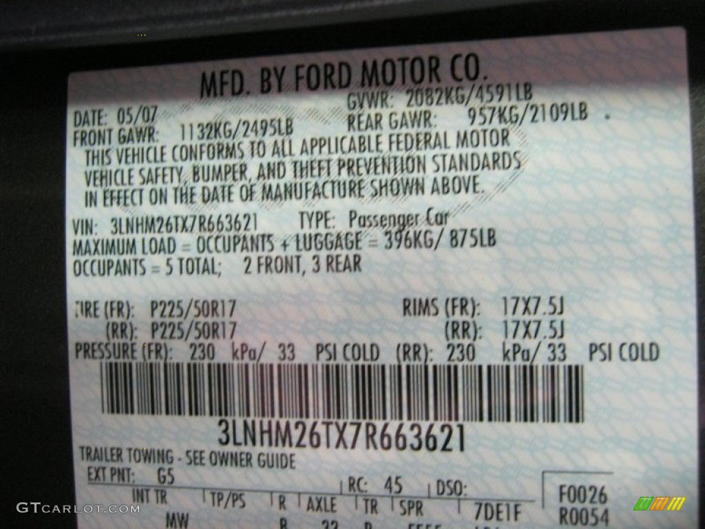 2007 MKZ Color Code G5 for Alloy Metallic Photo #46523730