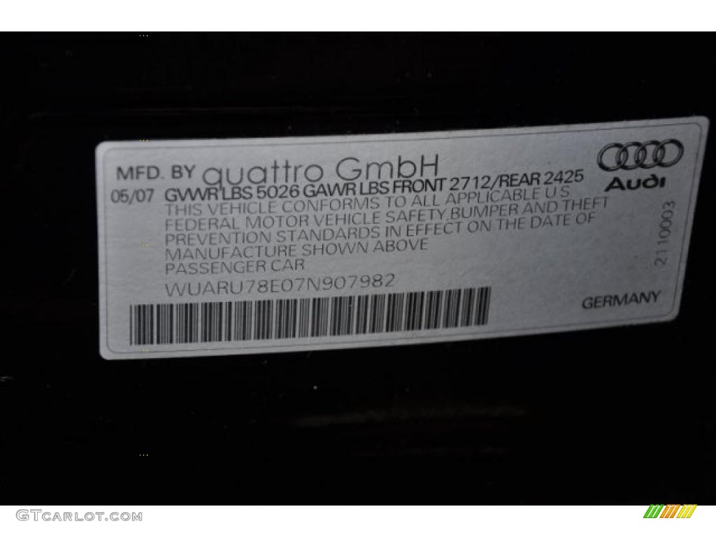 2007 Audi RS4 4.2 quattro Sedan Info Tag Photo #46528224
