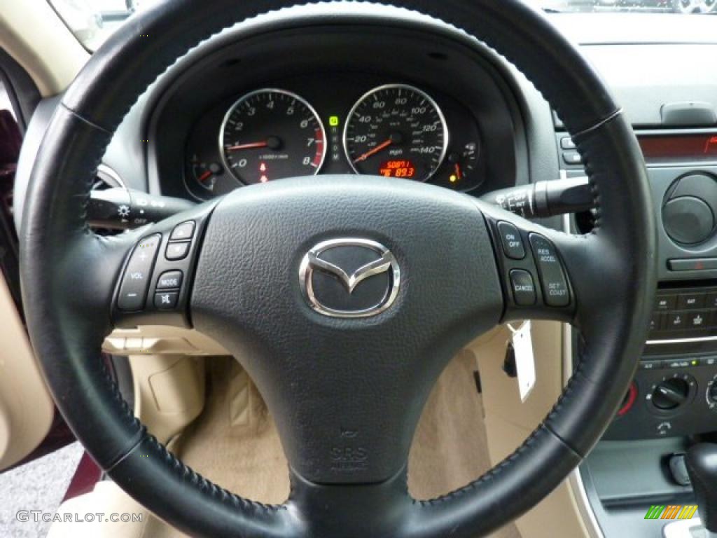 2006 Mazda MAZDA6 s Sedan Beige Steering Wheel Photo #46528296