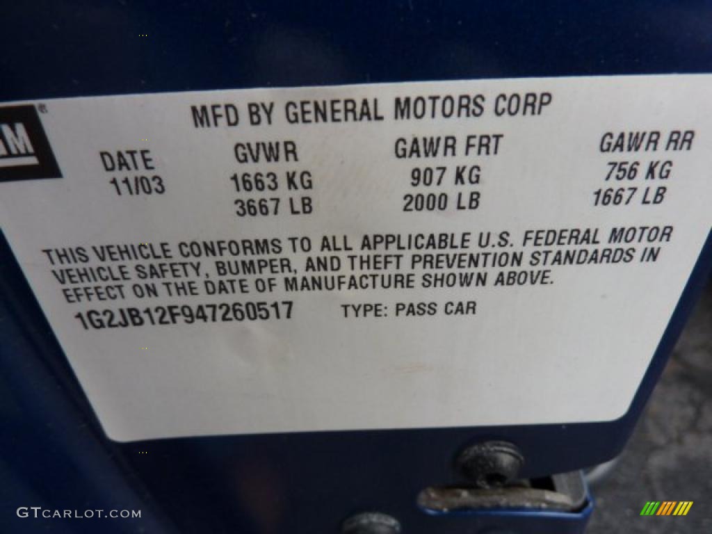 2004 Sunfire Coupe - Electric Blue Metallic / Graphite photo #19