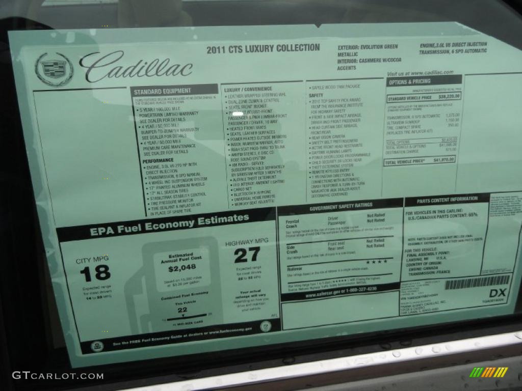 2011 Cadillac CTS 3.0 Sedan Window Sticker Photo #46536738