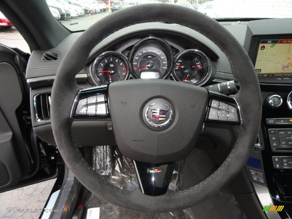 2011 Cadillac CTS -V Coupe Ebony Steering Wheel Photo #46537629
