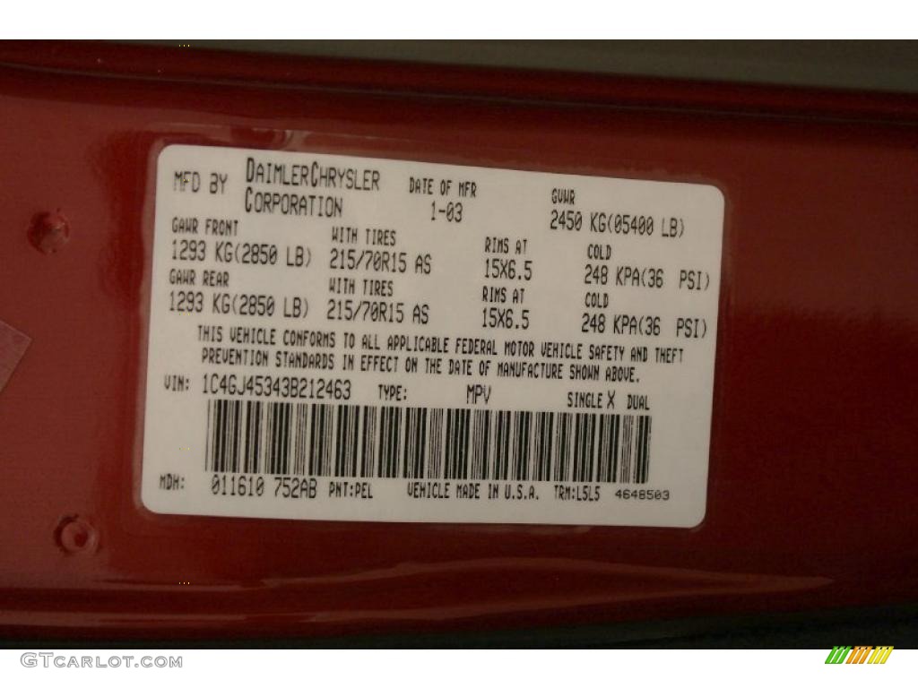 2003 Voyager Color Code PEL for Inferno Red Tinted Pearlcoat Photo #46541016