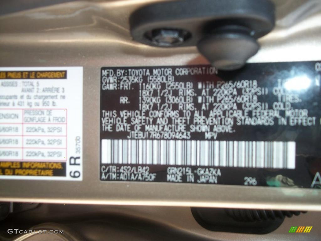 2007 4Runner Color Code 4S2 for Driftwood Pearl Photo #46542600