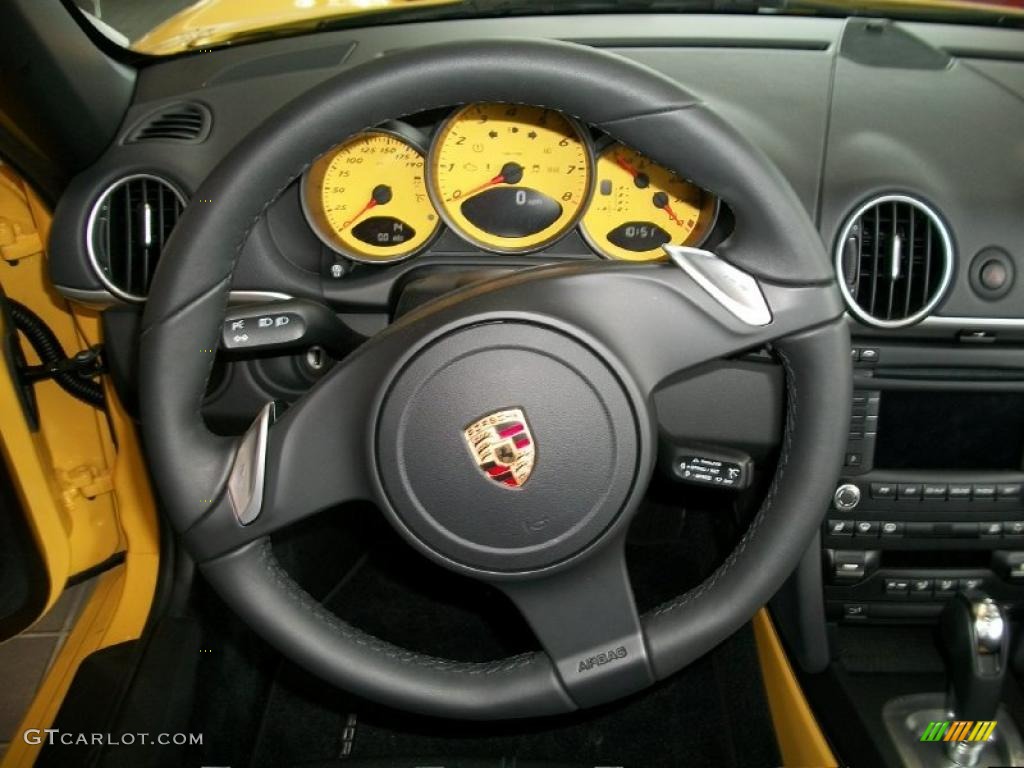 2011 Porsche Boxster S Black Steering Wheel Photo #46547348