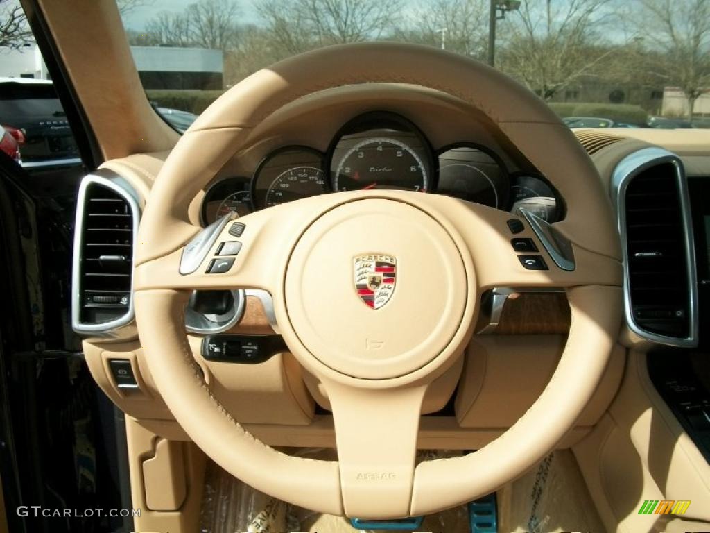 2011 Porsche Cayenne Turbo Luxor Beige Steering Wheel Photo #46551605