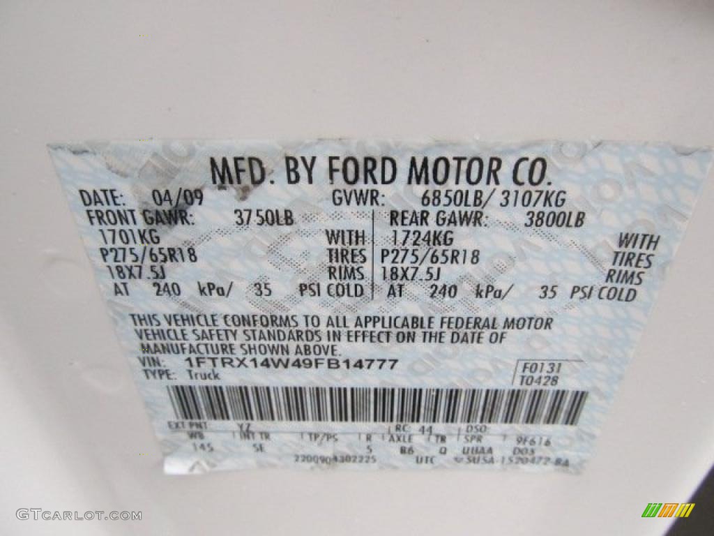2009 F150 Color Code YZ for Oxford White Photo #46558398