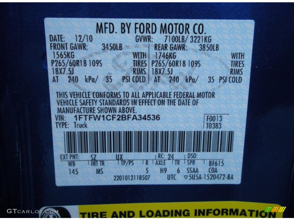 2011 F150 Color Code SZ for Blue Flame Metallic Photo #46560642