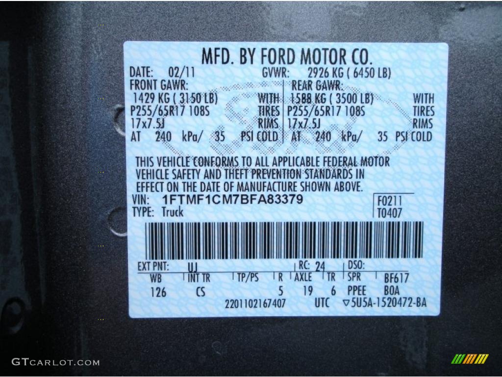 2011 F150 Color Code UJ for Sterling Grey Metallic Photo #46561500