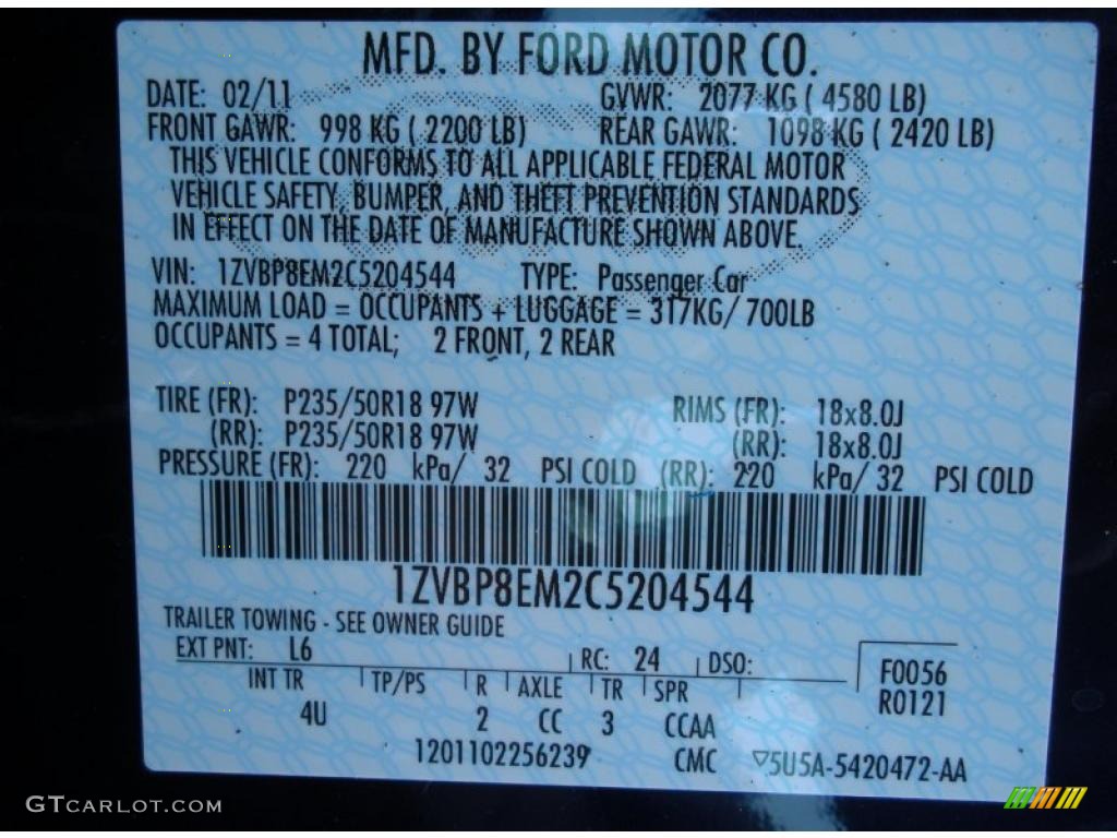 2012 Mustang Color Code L6 for Kona Blue Metallic Photo #46563592