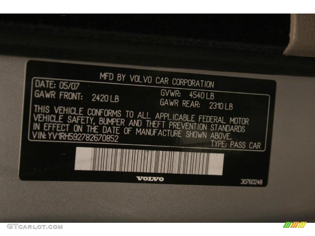 2008 Volvo S60 2.5T AWD Info Tag Photos