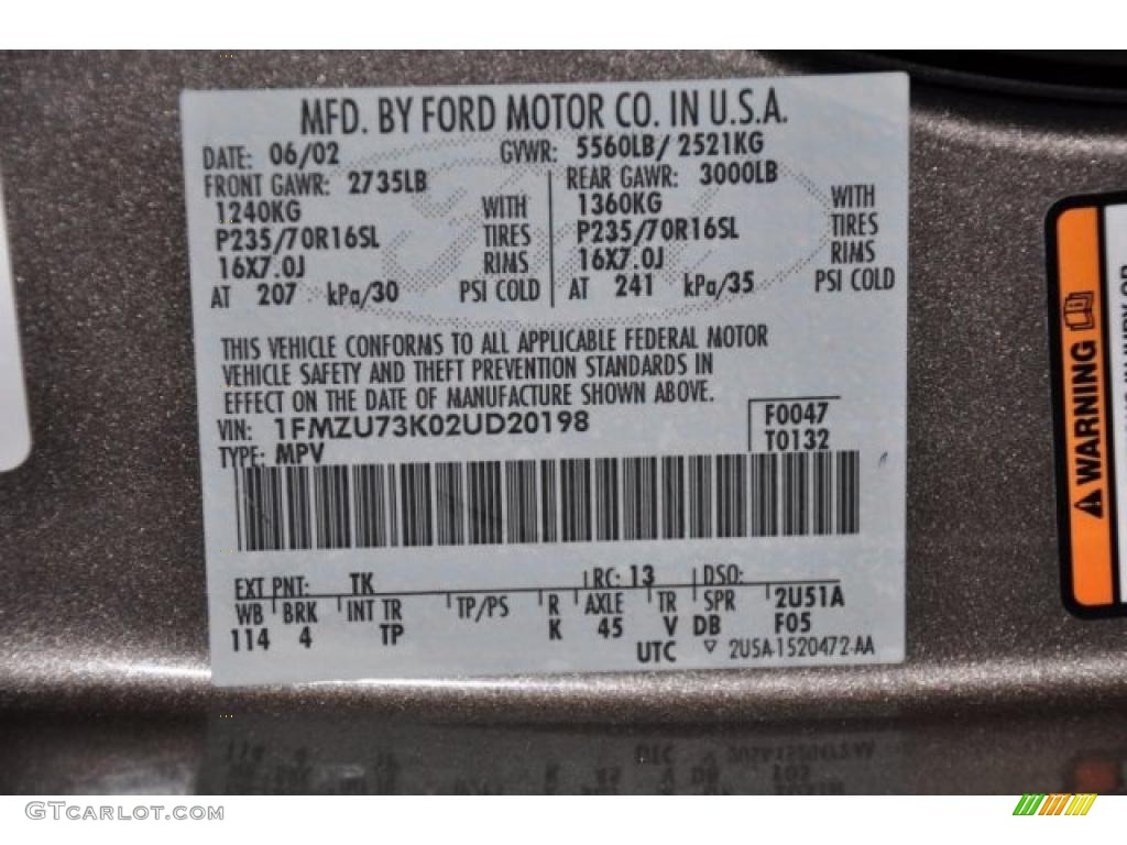 2002 Explorer Color Code TK for Mineral Grey Metallic Photo #46566760