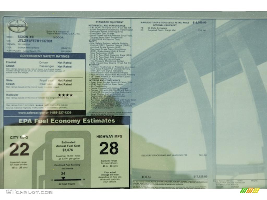 2011 Scion xB Standard xB Model Window Sticker Photo #46567099