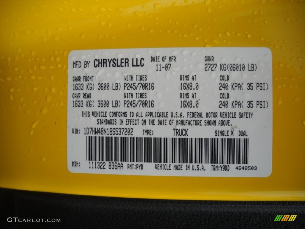 2008 Dakota SLT Crew Cab 4x4 - Detonator Yellow / Dark Slate Gray/Medium Slate Gray photo #9