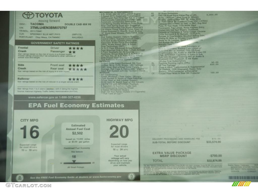 2011 Tacoma V6 TRD Double Cab 4x4 - Speedway Blue / Graphite Gray photo #10