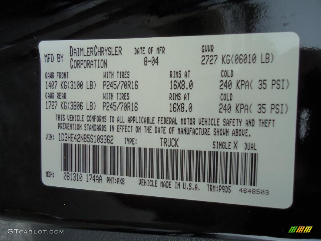 2005 Dakota Color Code PX8 for Black Photo #46570195