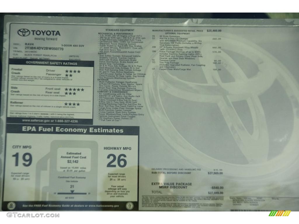 2011 Toyota RAV4 V6 4WD Window Sticker Photo #46570501