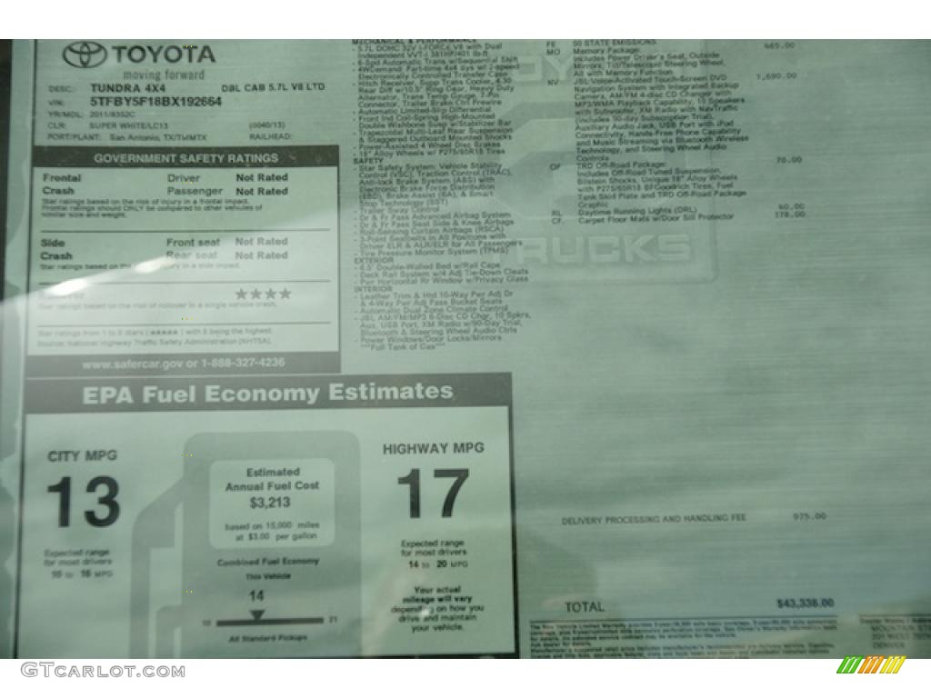 2011 Toyota Tundra Limited Double Cab 4x4 Window Sticker Photo #46571737