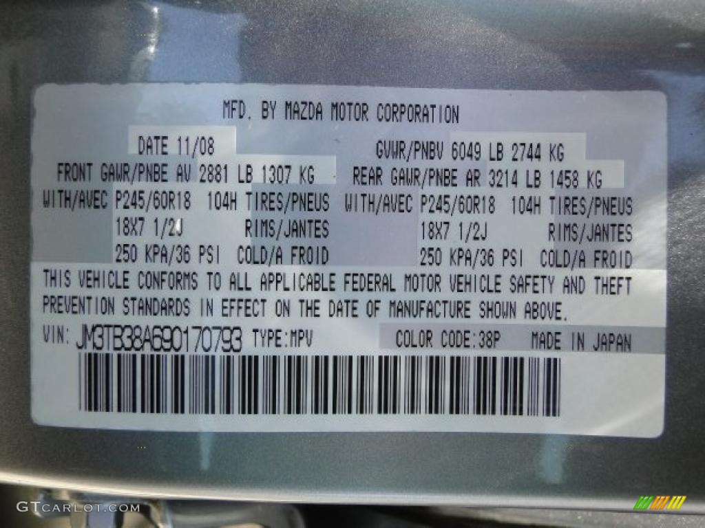 2009 Mazda CX-9 Touring AWD Info Tag Photos