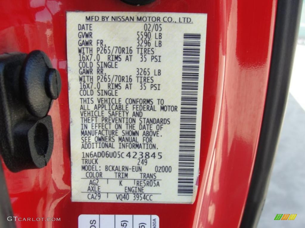 2005 Nissan Frontier SE King Cab Color Code Photos