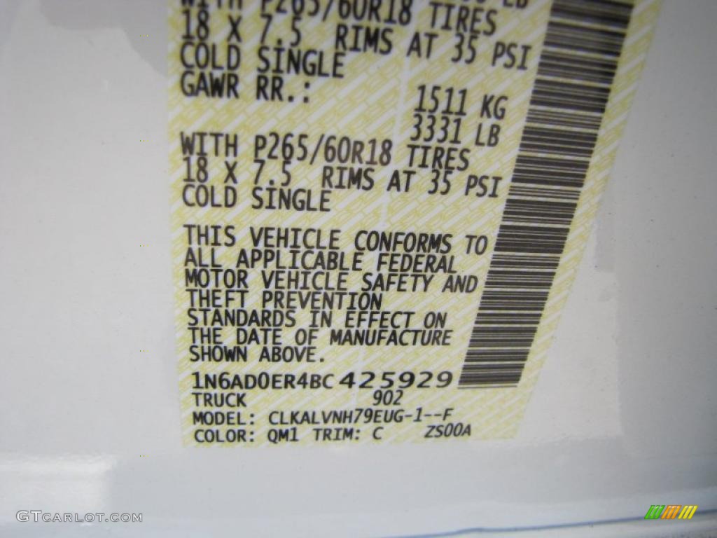 2011 Nissan Frontier SL Crew Cab Color Code Photos