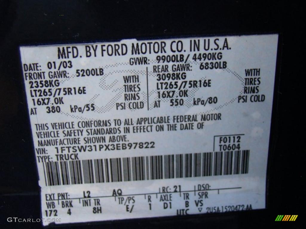 2003 F350 Super Duty Color Code L2 for True Blue Metallic Photo #46598519